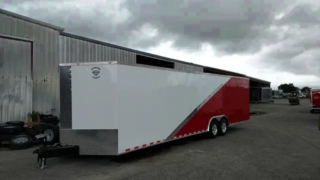 30FT Red and White Car Hauler