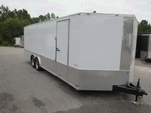Bumper Pull White V-Nose 24ft Enclosed Car Trailer
