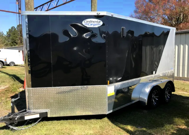 12ft Enclosed Cargo Trailer-Two Toned Black/Silver, Helmet Cabinet and More