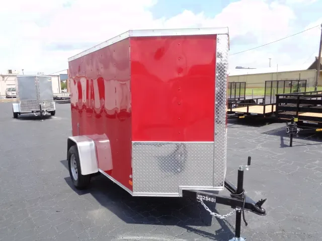 Red V-Nose  8ft Cargo Trailer with Single Rear Door