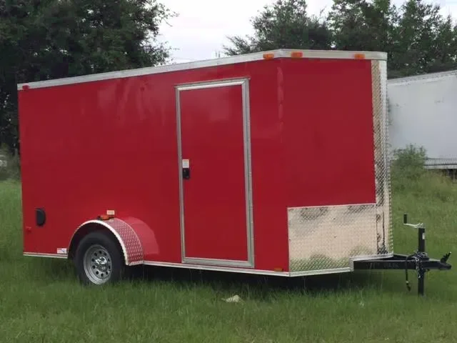 RED 12FT CARGO TRAILER SINGLE AXLE DOUBLE REAR DOOR