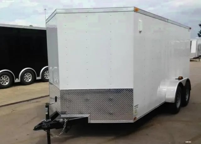 14ft White Tandem Axle Cargo  w/ Ramp Door