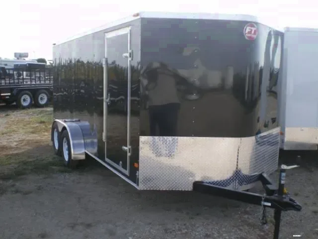 16FT BLACK CARGO TRAILER W/V-NOSE AND RAMP