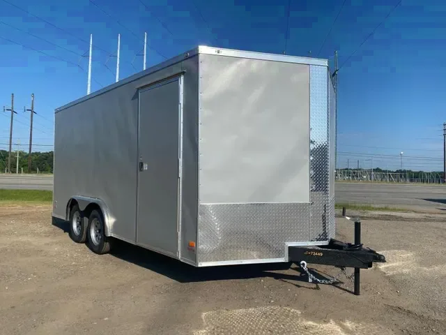 Make Offer: 2025 Covered Wagon 8.5x16 Silver Powder Coated Cargo Trailer