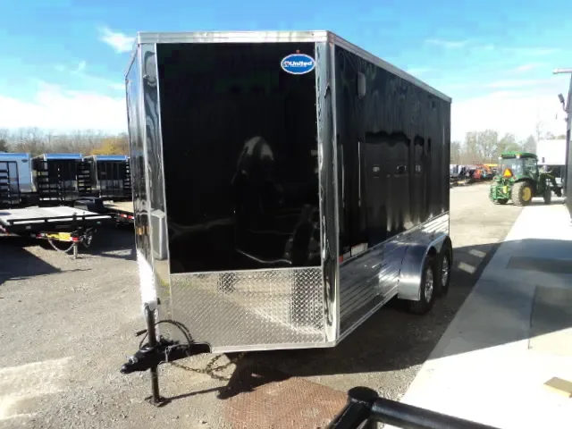 14ft Enclosed Motorcycle Cargo Trailer-Black V-nose