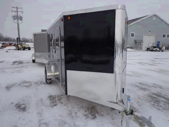 Black 14ft Enclosed Cargo Trailer  V-nose with Ramp