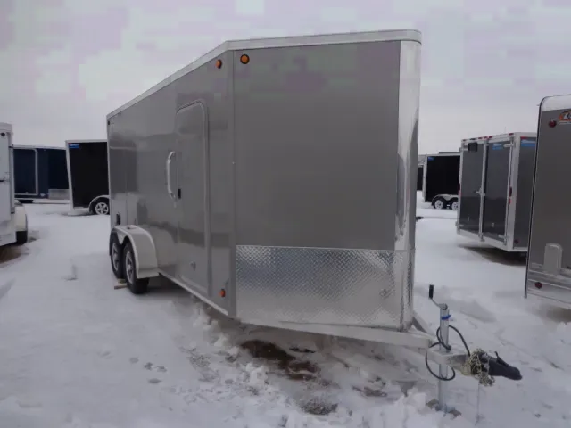 16ft V Nose Cargo Trailers - Pewter Double Rear Doors