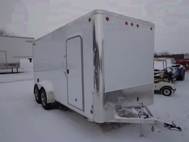 16ft Flat Front White Cargo Trailer - Extra Height 7 Foot