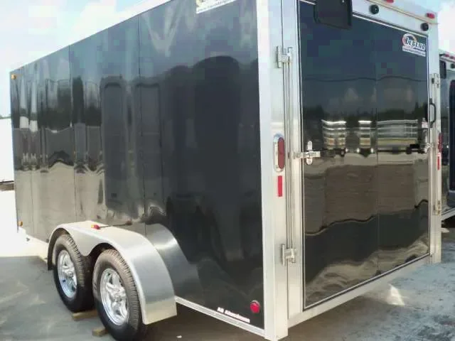 Black 16ft Enclosed V-Nose Cargo w/Rear Ramp Door