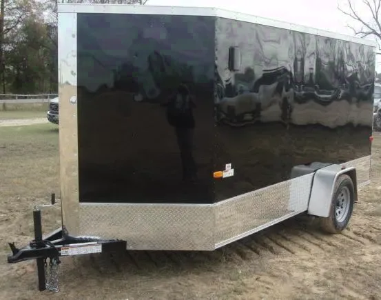 Black 12ft S/A V-Nose, Ramp, Side door