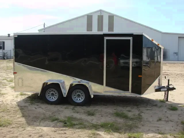 14ft Slant V Sides Rear Ramp Side Door Black/Chrome