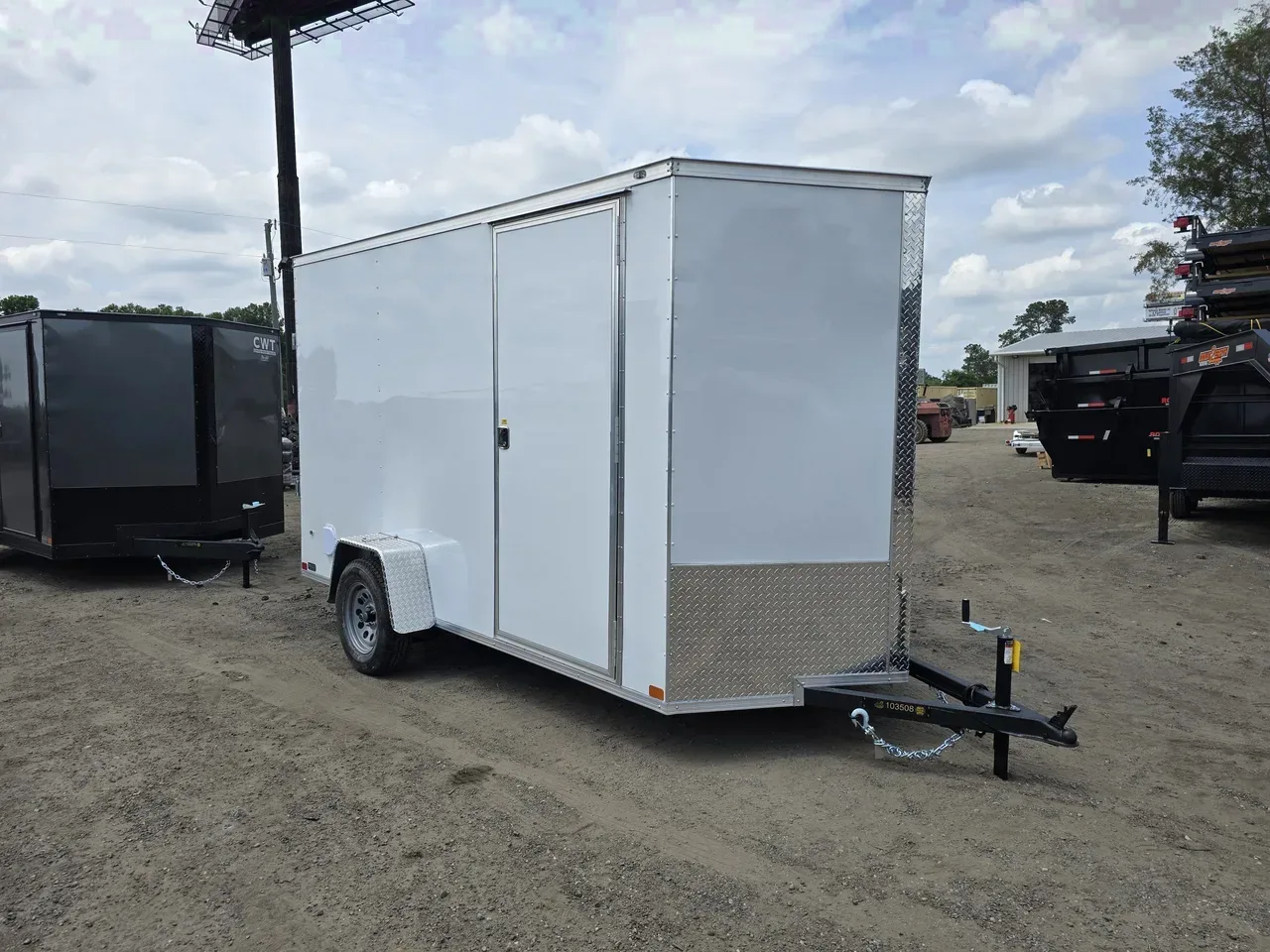 Enclosed 2027 6X12 Covered Wagon Trailers 6×12 Ramp door Gold Series White