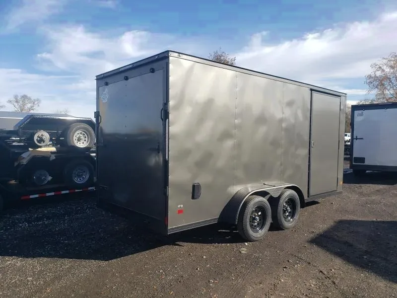 7x16 charcoal blackout enclosed trailer w extra wide doors