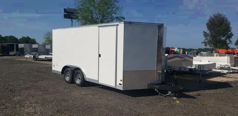 Covered Wagon Trailers 8.5x16 WHITE slant ramp door Enclosed Cargo Trailer
