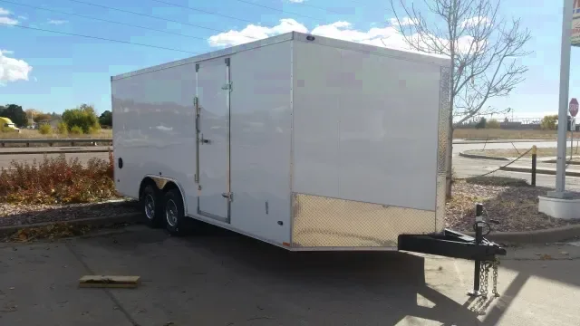 18ft Vnose Enclosed Cargo Trailer-White with Ramp