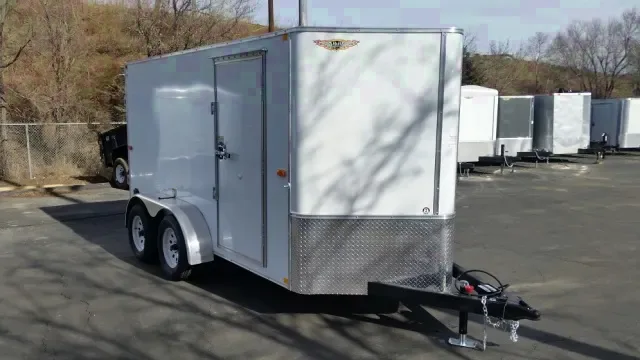 12ft tandem axle v-nose trailer-white-rear barn doors