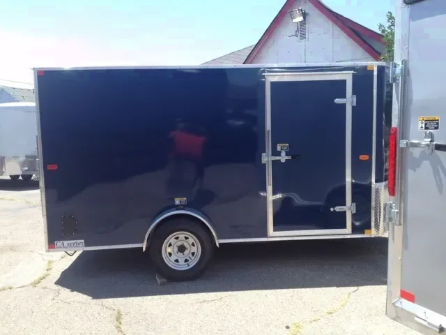 12ft Blue V-Nose Enclosed trailer-ramp
