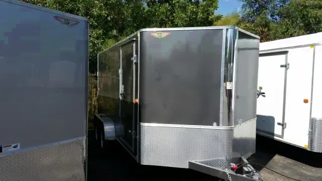 Charcoal 14ft tandem axle v-nose enclosed trailer