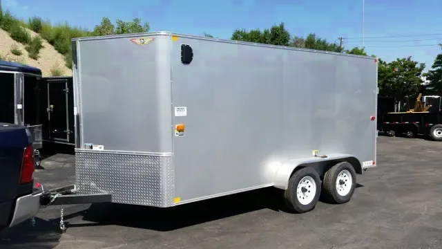 Silver 14ft v-nose cargo trailer w/rear ramp gate