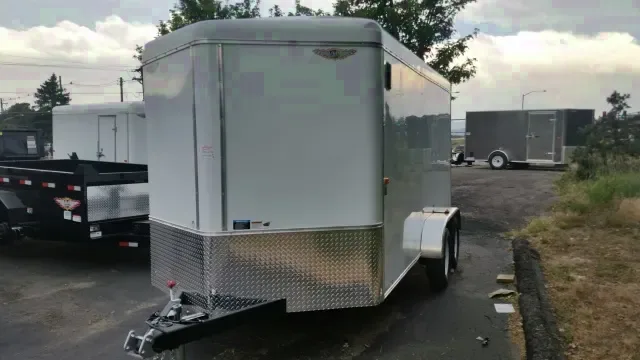 14ft v-nose cargo trailer-white with rear ramp gate