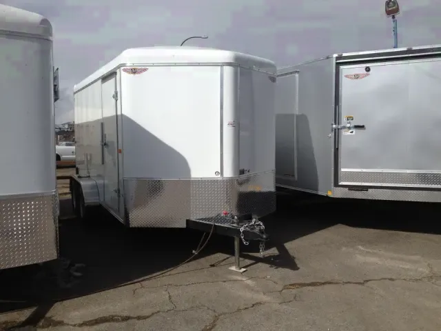 White 14ft V-Nose enclosed trailer
