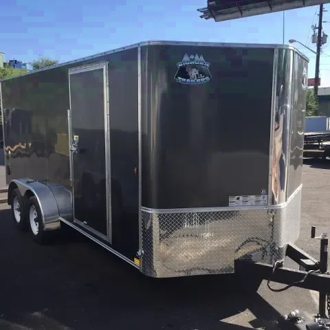 charcoal 16ft v-nose Semi-Smooth Skin trailer-Ramp