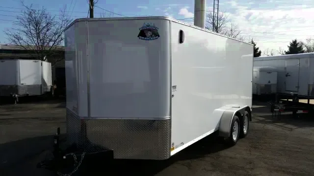 16ft white Enclosed v-nose trailer-rear ramp