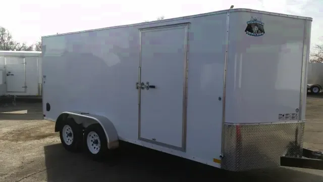 16ft v-nose white trailer with rear ramp gate