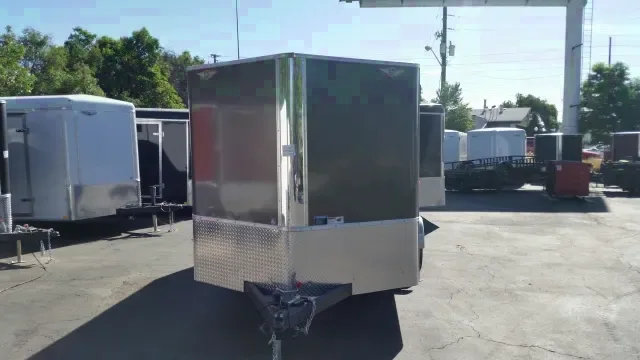 16ft v-nose charcoal cargo trailer w/rear ramp gate