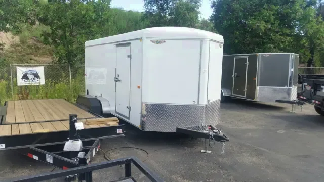White 16ft v-nose cargo trailer