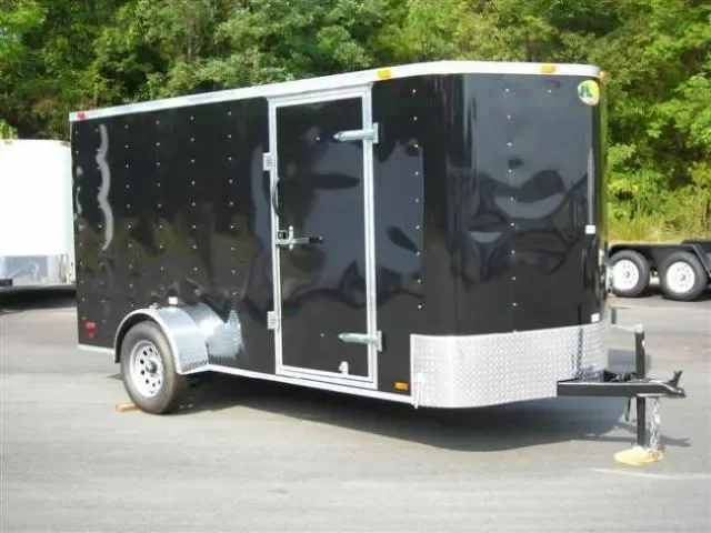 12FT V-NOSE BLACK CARGO TRAILER W/REAR RAMP