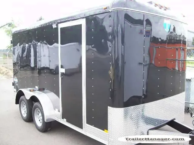 14FT Tandem Axle BLACK  With Double Door-Flat Front