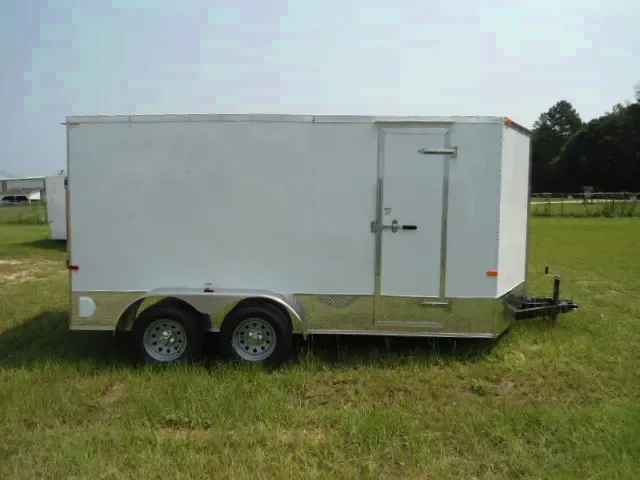 White 14ft Flat Front Tandem 3500lb Axle Cargo Trailer