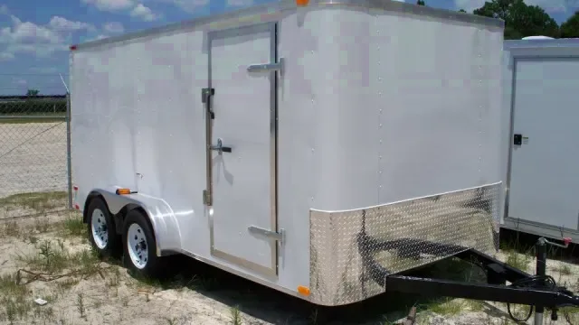 WHITE 16FT enclosed with ramp door, flat front