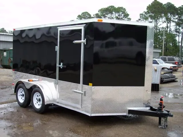 Black 12ft Cargo Trailer w/Wrap Around Diamond Plating
