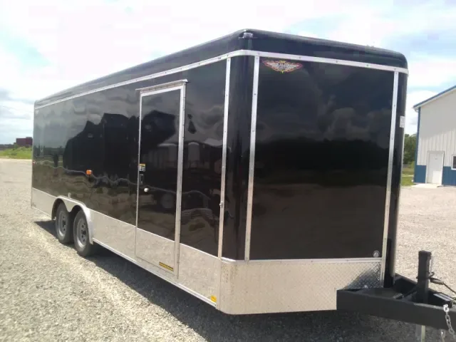 20ft BLACK CARGO TRAILER WITH RAMP AND WRAP AROUND DIAMOND PLATING