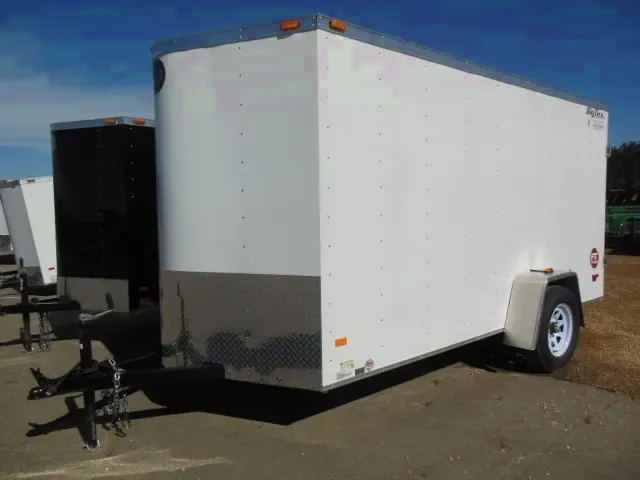 12ft V-Nose White Cargo Trailer With Single Rear Door