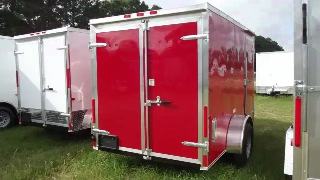 10ft  Single Axle V-nose - Double Doors - Red
