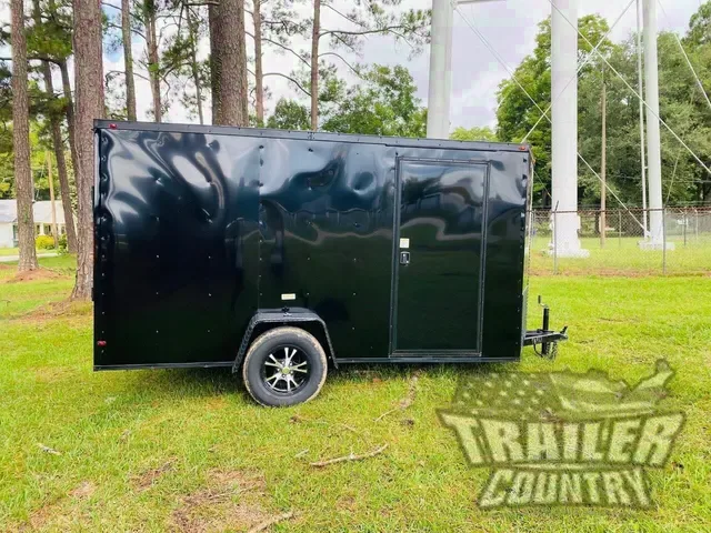 2026 NEW Model 6 X 12 Single Axle, V-Nosed Enclosed Blacked Out Motorcycle Cargo Trailer