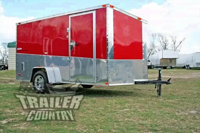 2026 NEW 6' x 12' Custom Slanted Trim & V-Nose Enclosed Motorcycle Cargo Trailer w/ Ramp