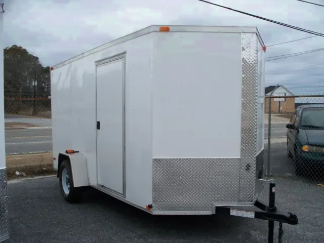 12FT BUMPER PULL WHITE V-NOSE CARGO TRAILER
