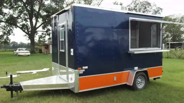 Blue/Orange 12ft Single Axle Concession Trailer - Appliances