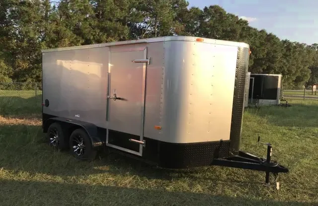 12FT Silver Cargo Trailer w/ Black Diamond Tread Plate Trim