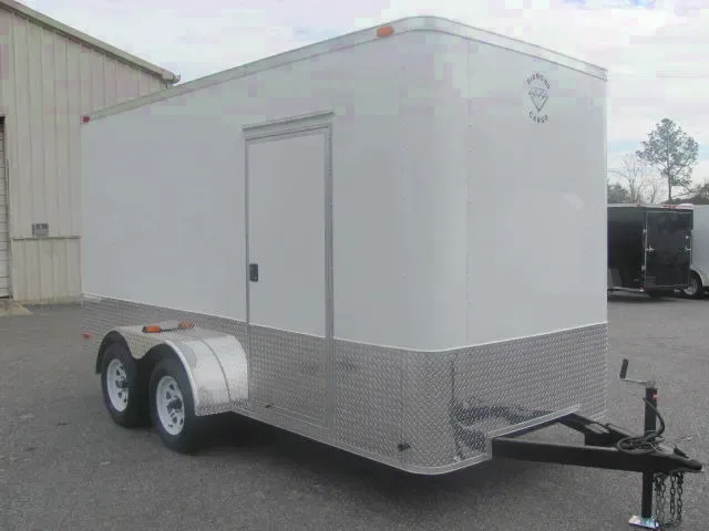 14FT T.A. CARGO TRAILER-WHITE WITH WRAP AROUND DIAMOND PLATING
