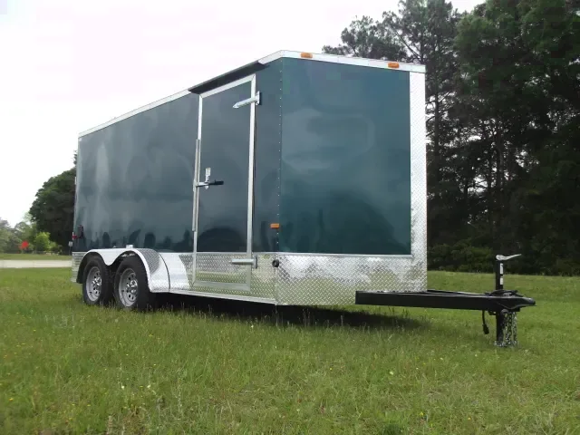 14ft GREEN V-NOSE CARGO TRAILER W/RAMP DOOR