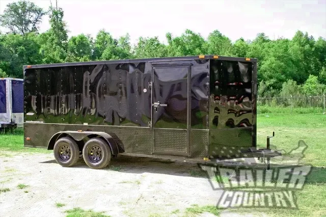 2026 NEW 7 X 16 Tandem Axle, V-Nosed Enclosed Motorcycle Cargo Trailer - Blackout