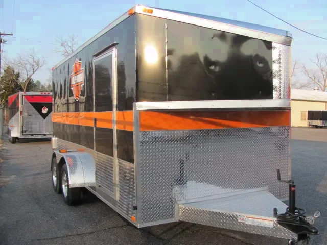 16FT T.A. BLACK/ORANGE HARLEY MOTORCYCLE TRAILER