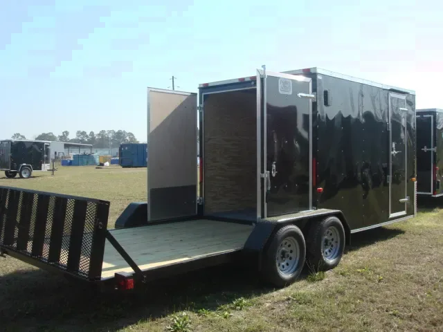 Black 18ft Hybrid Hauler Trailer-16 Foot Enclosed and 8 Foot  Open Trailer