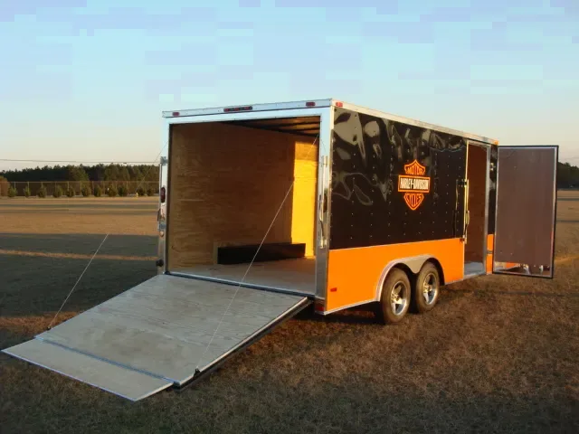 16FT BLACK AND ORANGE CARGO/MOTORCYCLE TRAILER