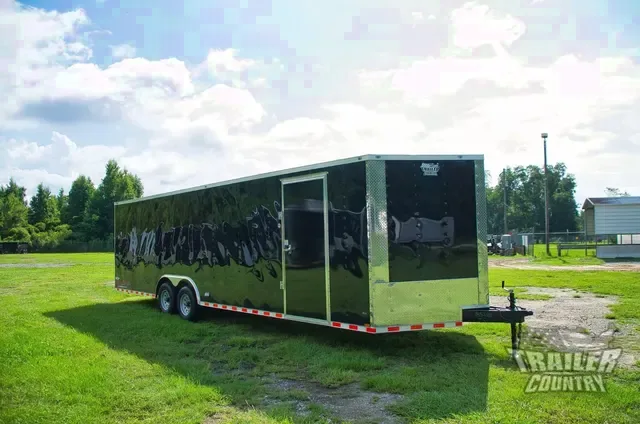 2026 New Model 8.5x28 Tandem Axle, V-Nosed Enclosed Car Hauler Trailer w/5,200 lb Axles